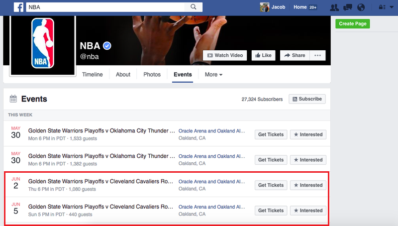 Official NBA Facebook events