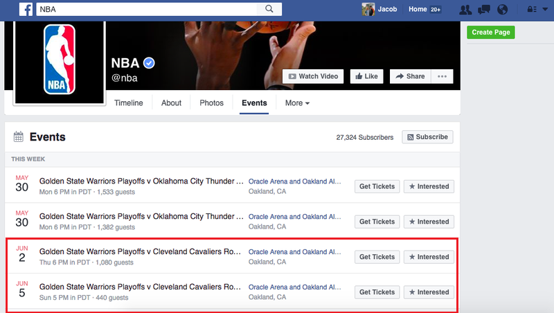 Official NBA Facebook events